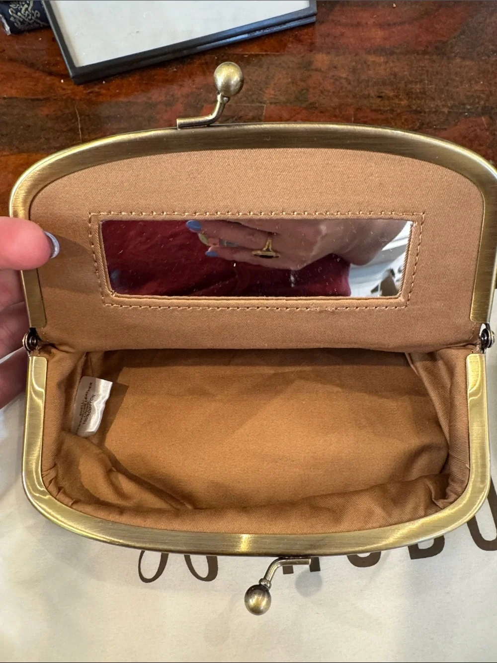 HOBO Teal Kiss-Lock Leather Clutch with Gold-Tone Frame